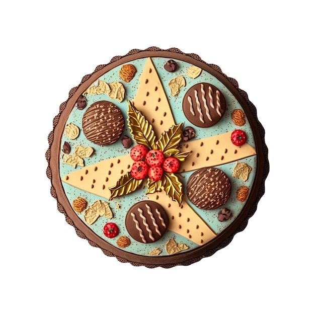 Vista superior do ícone de bolo de chocolate e bagas renderização 3d