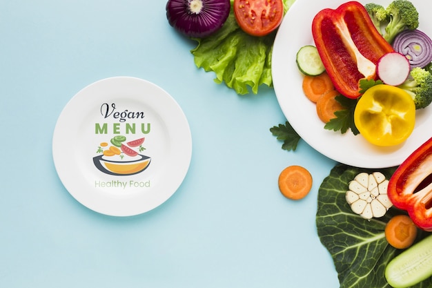 PSD vista superior do menu vegan com legumes orgânicos