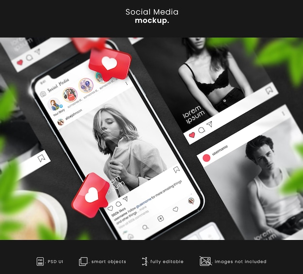 Vista superior do modelo de telefone do instagram para exibir postagens de mídia social