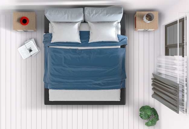 Vista superior do quarto interior. 3D render