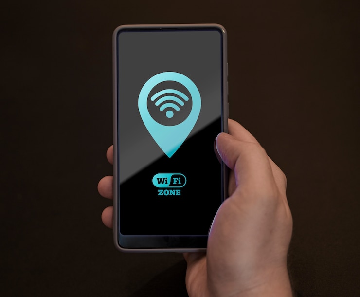 PSD vista superior do smartphone com conectividade 5g
