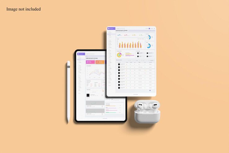 Vista superior do tablet minimalista e modelo de tela para mostrar seu design de interface do usuário