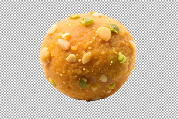 PSD vista superior del dulce indio besan ladoo deliciosamente arreglado