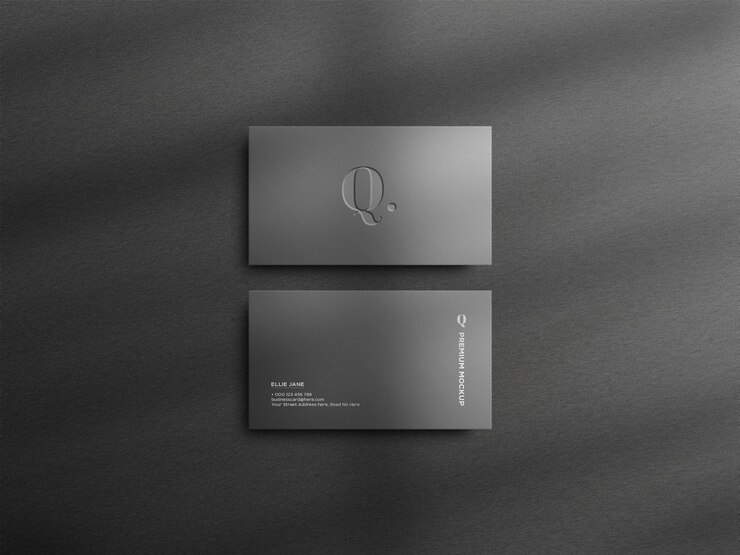 Vista superior elegante maqueta de tarjeta de visita gris