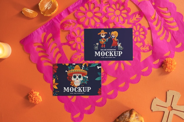 PSD vista superior de los elementos del dia de los muertos.