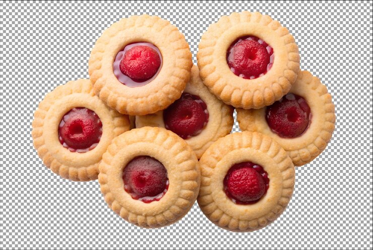 PSD vista superior de las galletas de frambuesa bellamente dispuestas