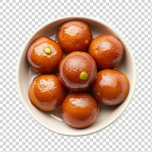 Vista superior de Gulab jamun aislada en un fondo transparente