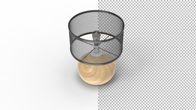 Vista superior de la lámpara de madera con sombra 3d render