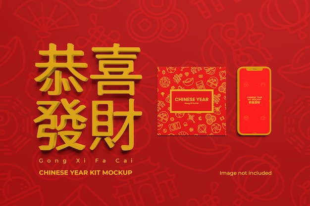 Vista superior de la maqueta del año chino para presentar su diseño en las redes sociales