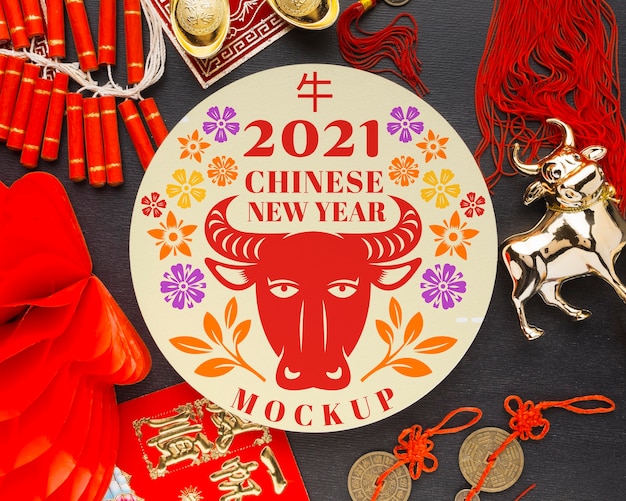 PSD vista superior de la maqueta del año nuevo chino