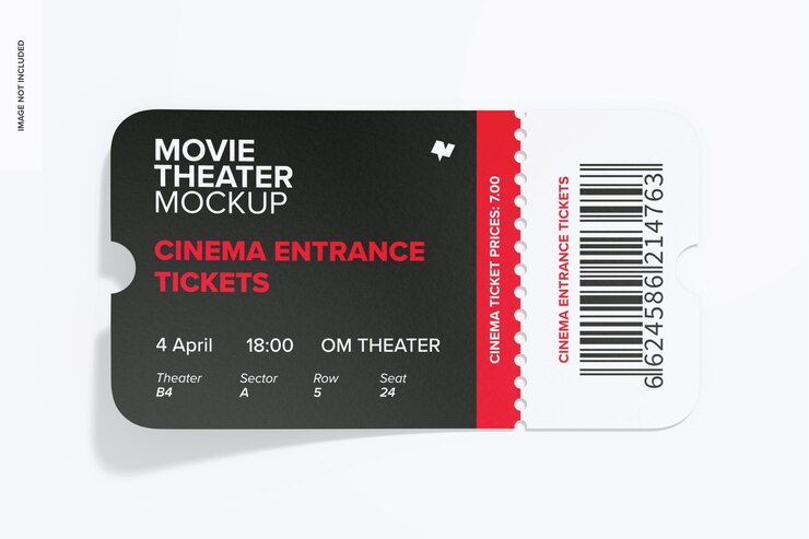 PSD vista superior de la maqueta del boleto de entrada al cine