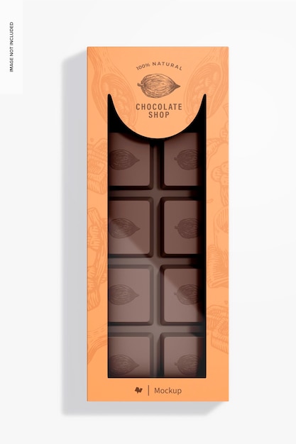 Vista superior de la maqueta de caja de chocolate con ventana