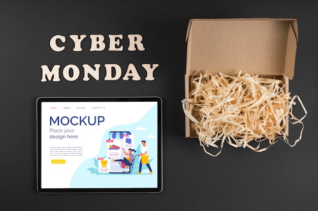 PSD vista superior de la maqueta del concepto de cyber monday