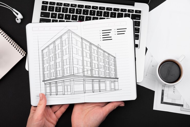PSD vista superior de la maqueta del concepto de escritorio