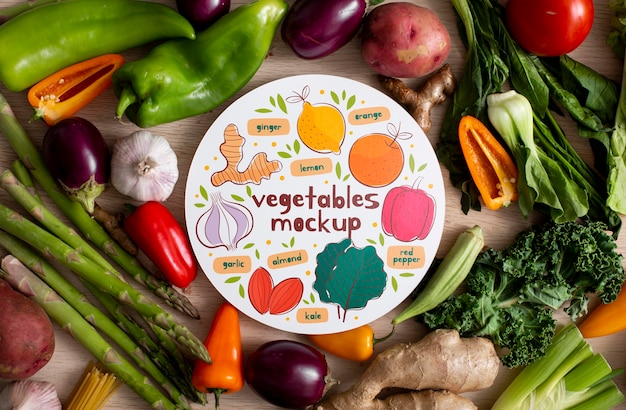 PSD vista superior de la maqueta del concepto de verduras saludables