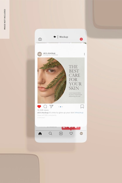 Vista superior de la maqueta de Instagram de publicación clara