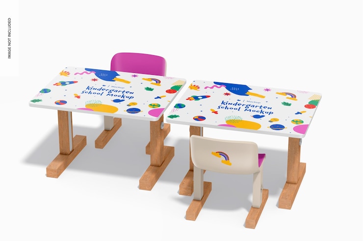 PSD vista superior de maqueta de mesa y silla de jardín de infantes