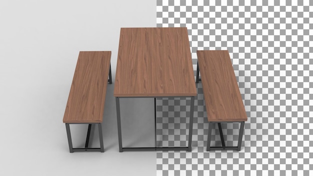 Vista superior de la mesa de comedor de estilo banco con render 3d de sombra