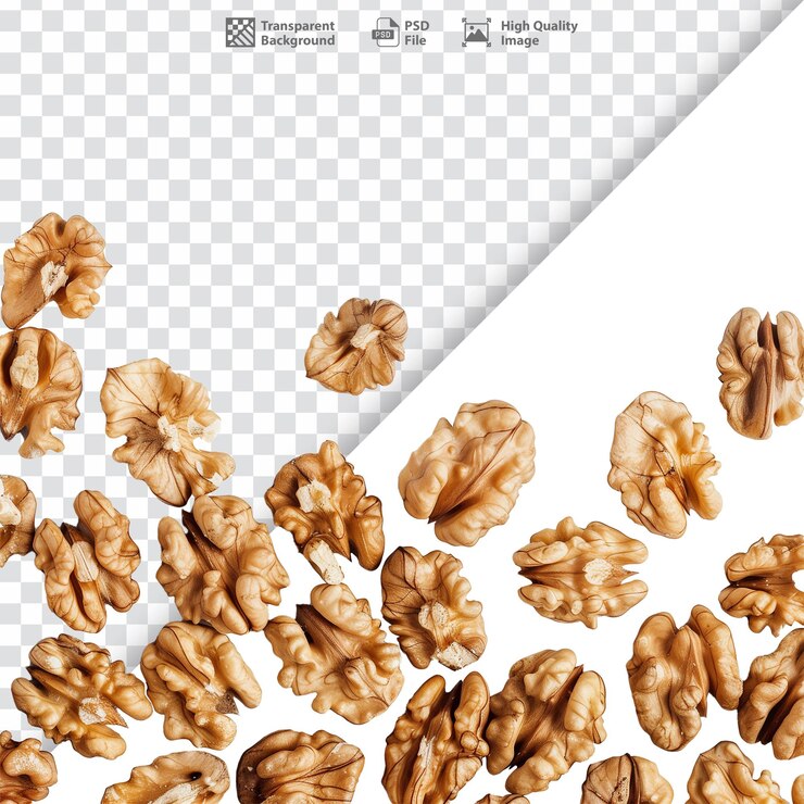 Vista superior de las nueces en un fondo transparente en HD