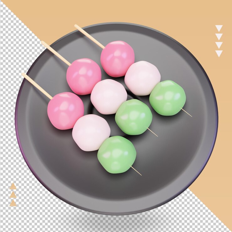 PSD vista superior de renderizado dango de comida asiática 3d