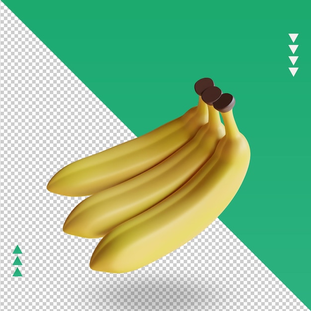 PSD vista superior de renderizado de plátano de frutas 3d