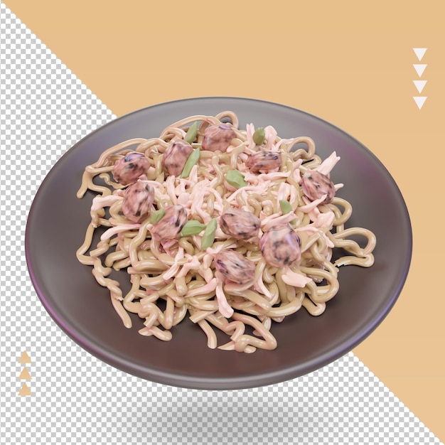 PSD vista superior de renderizado yakisoba de comida asiática 3d