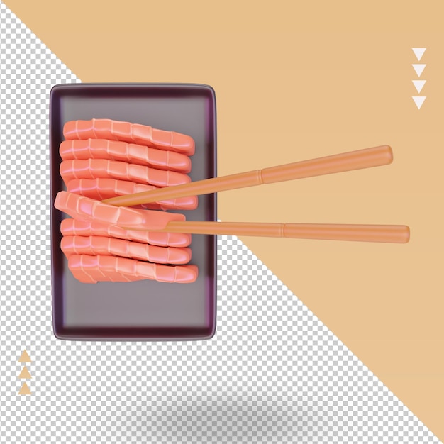 PSD vista superior de representación de sashimi de comida asiática 3d