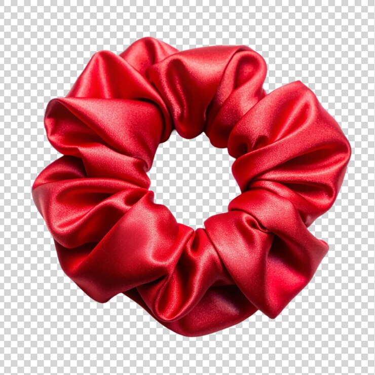 PSD una vista superior de scrunchie de seda roja aislada en un fondo transparente