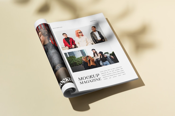 PSD vista superior sobre el diseño de la maqueta de la revista.