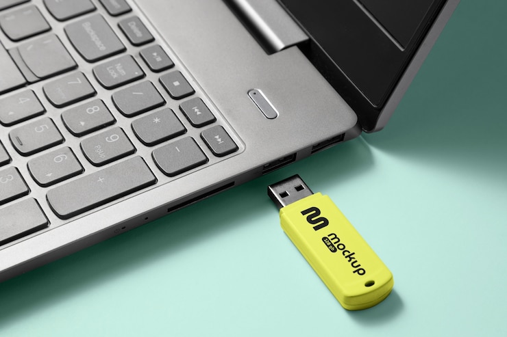 PSD vista superior sobre diseño de maqueta usb