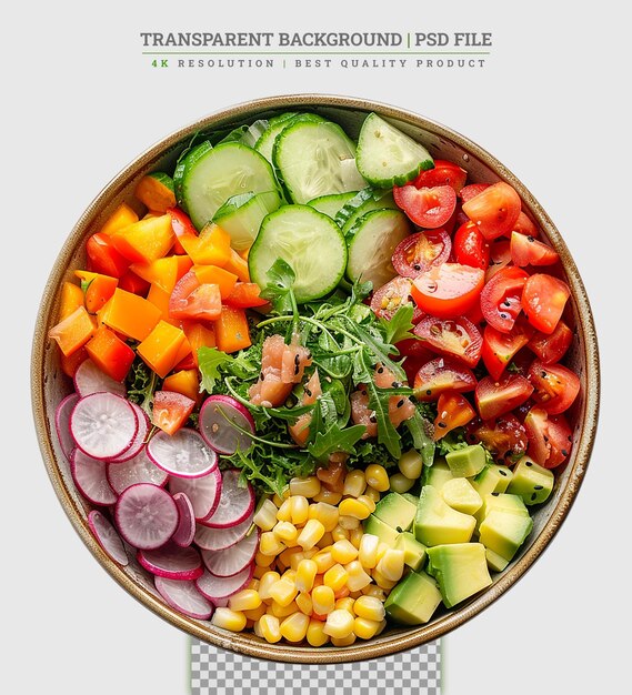 PSD vista superior del tazón de poke vegano con garbanzos y verduras