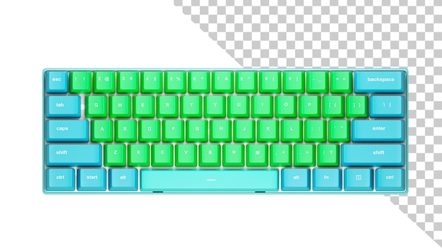 PSD vista superior del teclado teclado para juegos con teclas multicolores aisladas sobre un fondo blanco 3d render