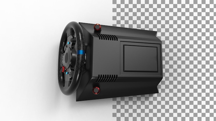 PSD vista superior del volante de carreras con sombra 3d render
