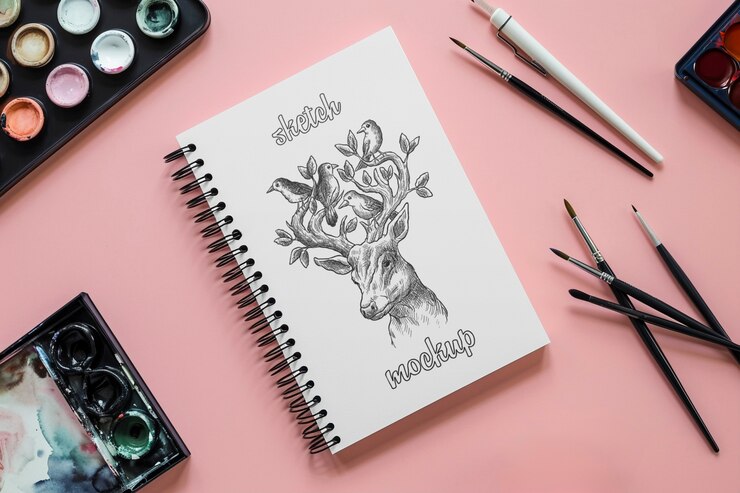 Vista superiore del disegno del modello di sketchbook