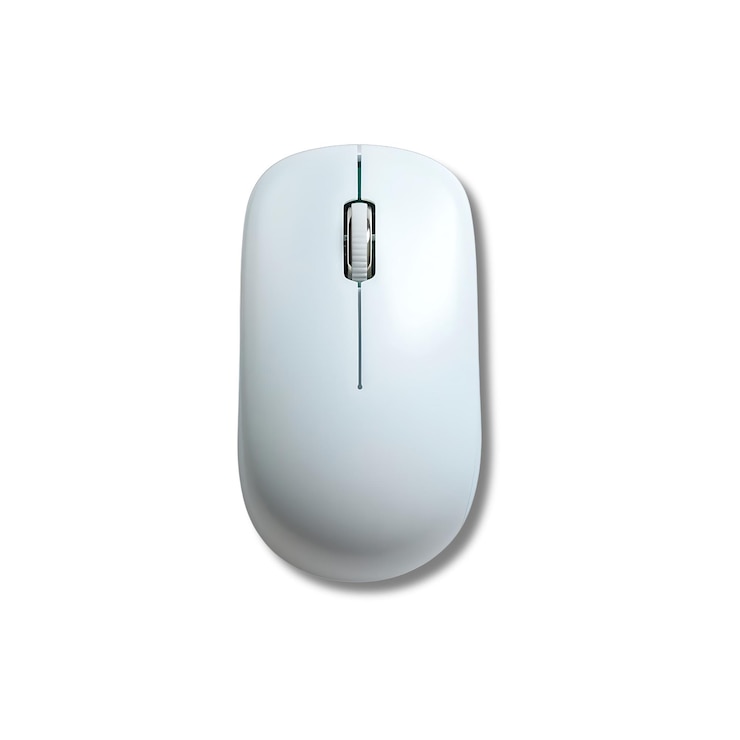 PSD vista superiore del mouse del computer wireless bianco isolato su uno sfondo trasparente