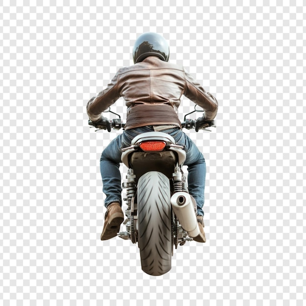 Vista traseira de um homem andando de motocicleta na estrada