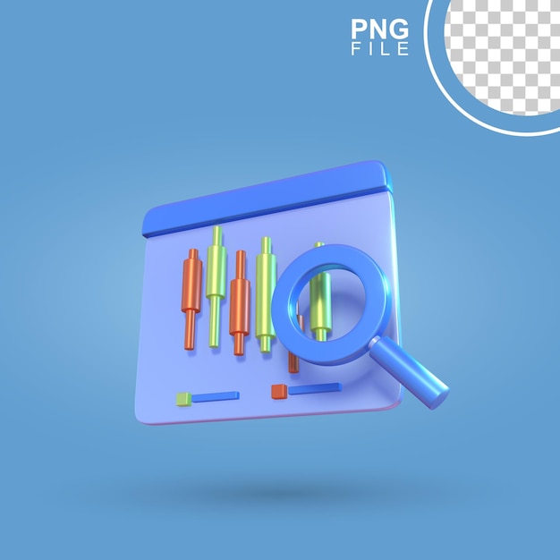 PSD visuales de comercio de velas con icono de búsqueda 3d