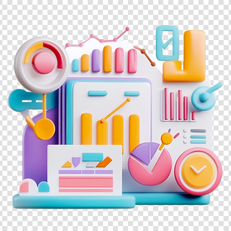 PSD visualisation de données ludique graphiques et graphiques colorés montrant la croissance des entreprises