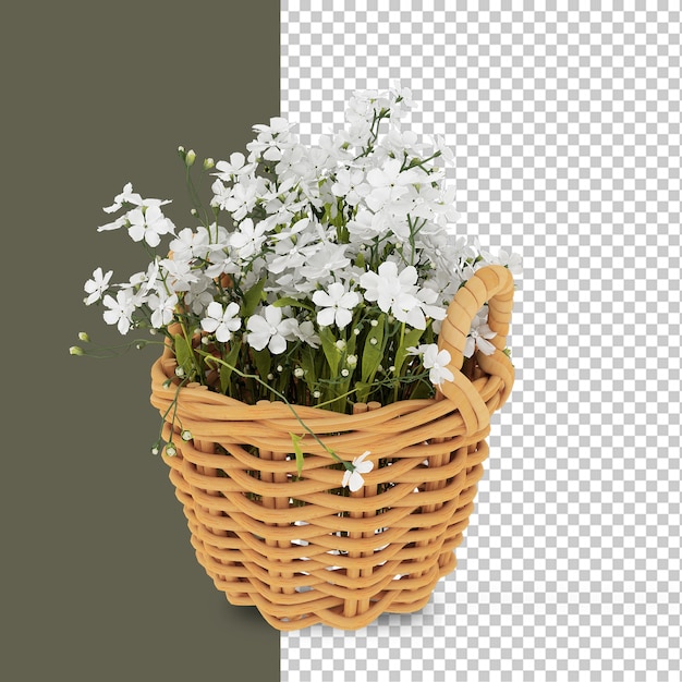 PSD visualização da fonte da cesta de flores em renderização 3d