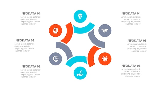 PSD visualização de gráfico abstrato hexagonal com 6 opções de modelo de infográfico