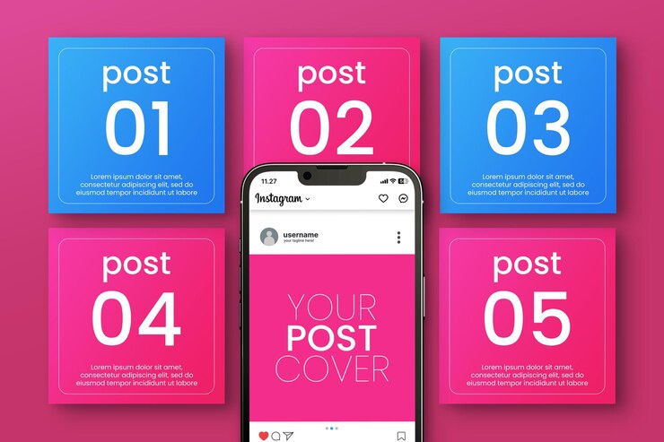 PSD visualização de postagem de feed do instagram 6 com maquete de celular