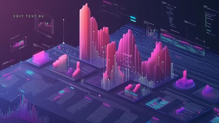 PSD visualización abstracta de datos 3d con gráficos y gráficos que representan la tecnología de crecimiento y la transformación digital