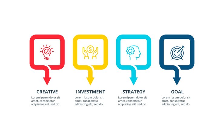 PSD visualización de datos comerciales. elementos abstractos con 4 pasos. concepto creativo para infografía.