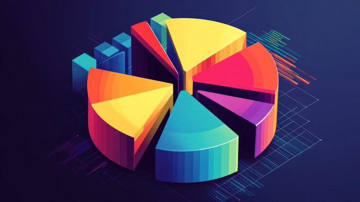 PSD visualización de datos de gráficos de barras y gráficos de pastel 3d coloridos