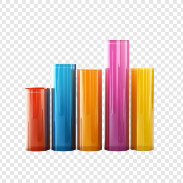 Visualización de datos de gráficos de barras de vidrio de cilindros de colores