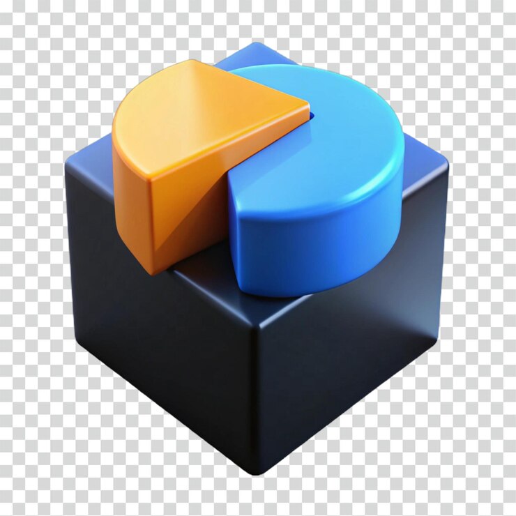 PSD visualización de datos de gráficos de pasteles 3d con segmentos azules y naranjas