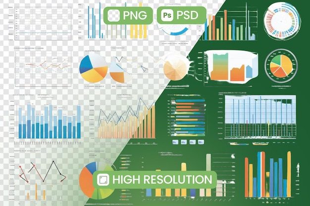 Visualización de datos que muestra gráficos y gráficos con alta resolución Png y Psd Archivos Concepto de análisis de datos