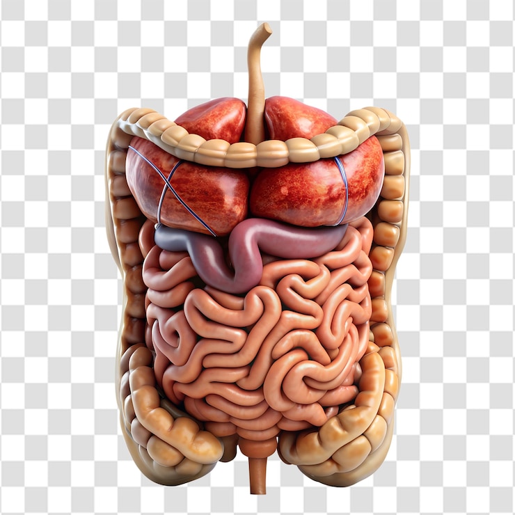 PSD una visualización microscópica del sistema digestivo humano aislado en un fondo transparente