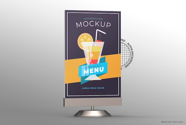 Visualizzazione modello mockup tenda da tavolo promozionale 3D per ristoranti.