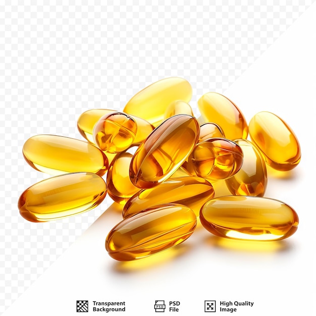 PSD vitamin e ergänzungsnahrung omega 3 gold fischöl-gel-kapseln isoliert auf weißem, isoliertem hintergrund